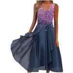 Dunkelblaue Elegante Kurzärmelige Midi Kurze Abendkleider aus Chiffon für Damen Größe 5 XL für Brautjungfern 