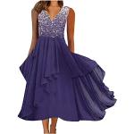 Violette Elegante Kurzärmelige Midi Kurze Abendkleider aus Chiffon für Damen Größe 3 XL für Brautjungfern 