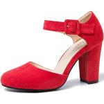Rote Runde Blockabsatz High Heels & Stiletto-Pumps mit Riemchen aus Veloursleder für Damen Größe 44 zu Weihnachten 