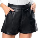 Schwarze Sexy High Waist Shorts mit Reißverschluss aus Leder für Damen Größe XXL 