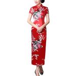 Rote Kurzärmelige Maxi Cheongsams & Qipaos aus Satin Handwäsche für Damen Größe L 