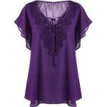 Violette Casual Kurzärmelige V-Ausschnitt T-Shirts aus Chiffon für Damen Größe 3 XL Große Größen für Partys für den für den Sommer 