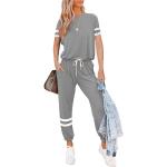 Damen Kurzarm Pyjama Trainingsanzug Set Sport Gym Lounge Wear Tops+Hosen,Farbe:Grau,Größe:XXL