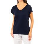 Blaue Bestickte Langärmelige Tommy Hilfiger V-Ausschnitt T-Shirts für Damen Größe 4 XL 
