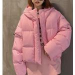 Pinke Mini Daunenjacken mit Kapuze mit Reißverschluss aus Pelz mit Kapuze für Damen Übergrößen Große Größen für den für den Winter 
