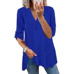Royalblaue Casual Langärmelige V-Ausschnitt T-Shirts mit Strass aus Chiffon für Damen Größe XXL für Partys für den für den Herbst 