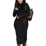 Schwarze Bestickte Casual Langärmelige Maxi Stretchkleider mit Reißverschluss aus Polyester für Damen Größe L für Partys für den für den Herbst 