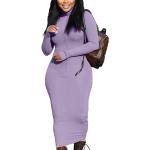 Violette Bestickte Sexy Langärmelige Maxi Herbstkleider mit Reißverschluss aus Polyester für Damen Größe L für den für den Herbst 