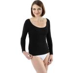 Damen Langarm Unterhemd mit tiefem weiten Ausschnitt Stretch-Baumwolle schwarz 36-38 / S