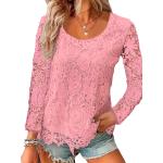 Pinke Unifarbene Casual Langärmelige T-Shirts aus Spitze für Damen Größe XS für Partys für den für den Herbst 