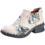 TMA EYES Leder Damen Stiefeletten Schuhe für Draußen,Mittlerer Absatz, Blumenzeitung Bedrucktes Ledermaterial, Weiss/opulenter Garten, 37.5 EU