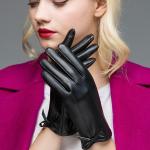 Schwarze Touchscreen-Handschuhe aus Leder für Damen Größe L für den für den Winter 
