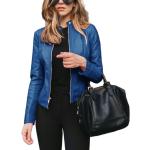 Marineblaue Sexy Mini Biker-Lederjacken mit Reißverschluss aus Leder für Damen Größe XL für den für den Herbst 