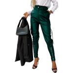 Dunkelgrüne Unifarbene Casual Atmungsaktive Kunstlederhosen aus Leder für Damen Größe M für Partys für den für den Herbst 