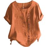 Orange Bestickte Elegante Langärmelige Rundhals-Ausschnitt T-Shirts mit Flamingo-Motiv aus Musselin für Damen Größe 3 XL für den für den Sommer 