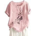 Rosa Elegante Langärmelige Statement-Shirts mit Schmetterlingsmotiv mit Reißverschluss aus Chiffon für Damen Größe L Große Größen 