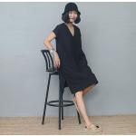 Oversize Kurzärmelige Mini V-Ausschnitt Leinenkleider aus Leinen für Damen Größe 6 XL für den für den Sommer 