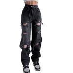 Schwarze Y2K Atmungsaktive Clubwear mit Reißverschluss aus Baumwolle für Damen Größe L 