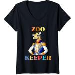 Damen Lustige Captain Giraffe The Zookeeper African Animals Zoo T-Shirt mit V-Ausschnitt