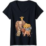Damen Lustige Zoo-Tier-Safari-Truppe, afrikanisch, Safari-Tierliebhaber T-Shirt mit V-Ausschnitt