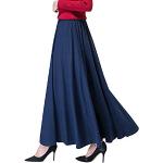 Dunkelblaue Unifarbene Vintage Maxi Leinenröcke aus Baumwolle für Damen 