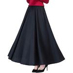 Schwarze Unifarbene Vintage Maxi Leinenröcke aus Baumwolle für Damen 