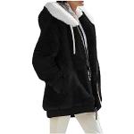 Schwarze Gepunktete Vintage Langärmelige Mini Fleecejacken mit Kapuze mit Reißverschluss aus Fleece mit Kapuze für Damen Größe 4 XL für den für den Herbst 