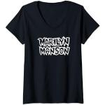 Schwarze Marilyn Manson V-Ausschnitt T-Shirts für Damen Größe S 