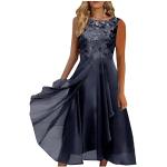 Marineblaue Vintage Langärmelige Rundhals-Ausschnitt Lange Abendkleider aus Chiffon für Damen Größe L Große Größen zum Abschlussball 