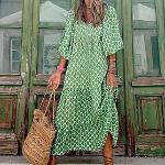 Grüne Casual 3/4-ärmelige Maxi V-Ausschnitt Sommerkleider Handwäsche für Damen Größe XL für den für den Sommer 