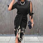 Dunkelblaue Elegante 3/4-ärmelige Midi Midikleider & knielange Kleider Handwäsche für Damen für Partys für den für den Herbst 
