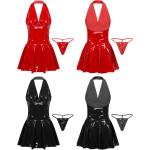 Schwarze Sexy Ärmellose Abendkleider rückenfrei aus Kunstleder für Damen Größe 4 XL 
