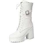 Weiße Gothic Runde High Heel Stiefeletten & High Heel Boots mit Reißverschluss aus Leder für Damen Größe 38 für den für den Winter 