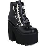 Schwarze Gothic Runde Blockabsatz High Heel Stiefeletten & High Heel Boots mit Schnalle aus Leder atmungsaktiv für Damen Größe 36 
