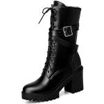 Schwarze Gothic Runde High Heel Stiefeletten & High Heel Boots mit Reißverschluss aus Leder für Damen Größe 40 für den für den Winter 