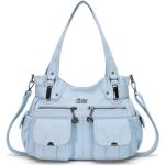 Hellblaue Hobo Bags mit Reißverschluss aus Kunstleder für Damen 