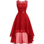 Rote Unifarbene Vintage Ärmellose Midi Kurze Abendkleider aus Chiffon für Damen Größe L für die Braut 