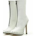 Weiße Spitze Pfennigabsatz High Heel Stiefeletten & High Heel Boots mit Nieten mit Reißverschluss aus Kunstleder für Damen 