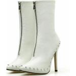 Weiße Spitze Pfennigabsatz High Heel Stiefeletten & High Heel Boots mit Nieten mit Reißverschluss aus Kunstleder für Damen 
