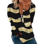 Goldene Unifarbene Casual Langärmelige Schulterfreie T-Shirts mit Glitzer aus Chiffon für Damen Übergrößen Silvester für den für den Herbst 