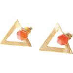 Damen Ohrringe Vergoldet Halbedelsteinen natürlichen Karneol – Schmuck Ohrstecker Dreieck Gold 18 K – besonderes Geschenk