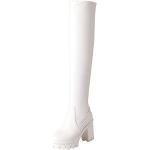 Reduzierte Weiße Elegante Damenoverkneestiefel mit Glitzer mit Reißverschluss in Normalweite aus Leder Gefüttert Größe 40 für den für den Winter 