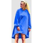 Blaue Oversize Langärmelige Longshirts aus Baumwolle mit Kapuze für Damen Größe XXL für den für den Sommer 