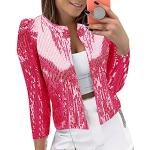 Pinke Elegante Maxi Strickjacken mit Kapuze mit Glitzer mit Knopf ohne Kragen für Damen Größe 3 XL für Partys für den für den Sommer 