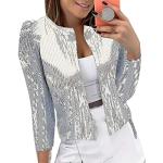 Silberne Unifarbene Casual Mini Damenanoraks mit Pailletten Größe XL für Partys für den für den Winter 
