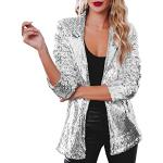 Silberne Unifarbene Oversize Mini Kurzjacken & Cropped-Jackets mit Pailletten für Damen Größe XL für Partys für den für den Sommer 