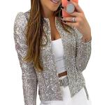 Silberne Casual Damenjacken mit Pailletten aus Polyester Größe 3 XL für Partys für den für den Winter 