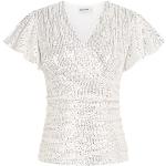Silberne Casual Kurzärmelige Grace Karin V-Ausschnitt T-Shirts mit Pailletten für Damen Größe L für Zeremonien 