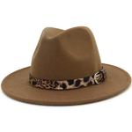 Khakifarbene Animal-Print Panamahüte mit Leopard-Motiv aus Filz für Damen Einheitsgröße 