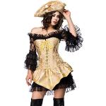 Damen Piraten Kleid Kostüm Verkleidung mit Kleid, Corsage, Hut und Spitzenbesatz in schwarz gold Brokat S